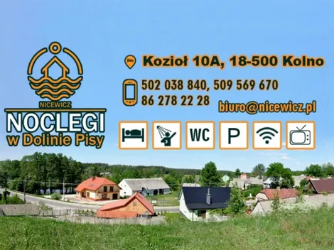 Noclegi w Dolinie Pisy, Kozioł 10 A, tanie kwatery Kolno i okolice
