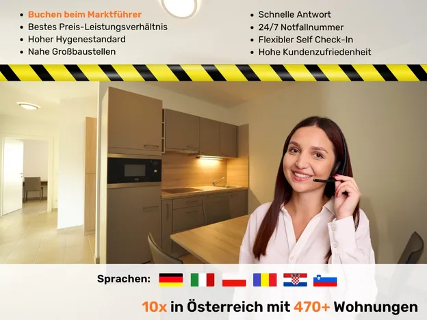 90+ Monteurzimmer in Linz, Einzelbetten, Parkplätze, WIFI, Küchen