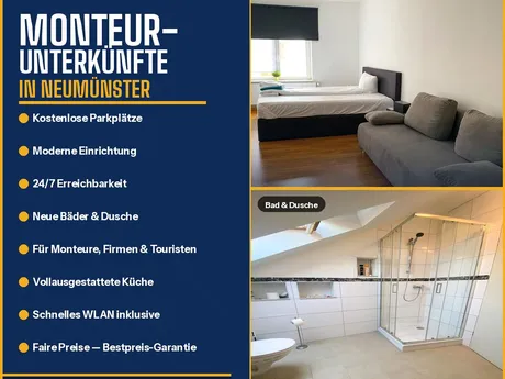 24534 Neumünster - Monteurunterkunft 2-4 Personen zu sofort erhältlich
