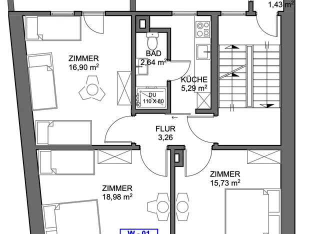 Monteurwohnung in Pforzheim mit 3 Zimmern