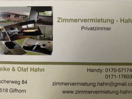38518 Gifhorn - Zimmervermietung Hahn