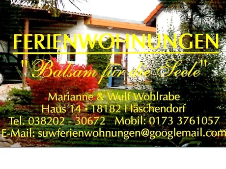 18182 Mönchhagen / Rostock - Ferienwohnungen " Balsam für die Seele "